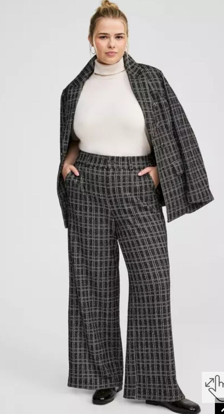 Torrid Black and White Textured Tweed Double Breasted Blazer Suit Sz 0/12